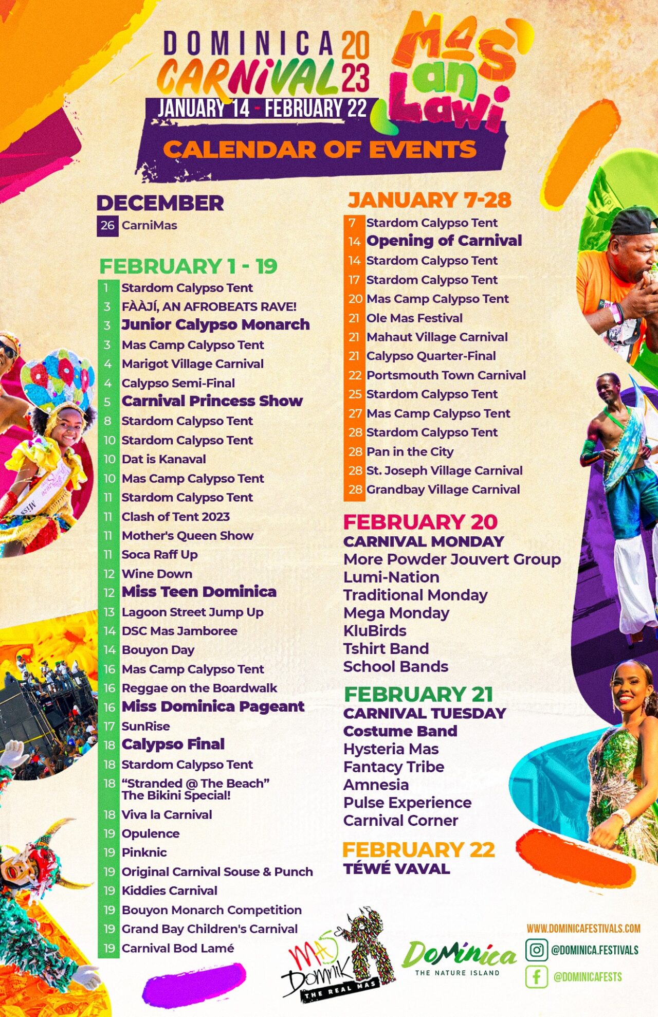 Carnival Events Calendar a virtual Dominica